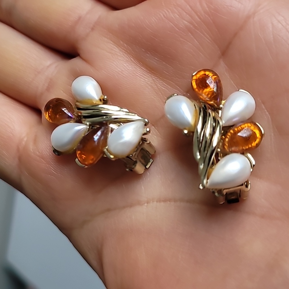 Elegant Gold and Faux Pearl Clip-On Earrings